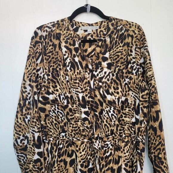 Larry Levine Womens Size L Leopard Print Long Sleeve Waist Tied Dress - Picture 5 of 9